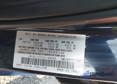 2017 Mazda Mazda6 Touring from USA, damaged, VIN JM1GL1V55H1108202